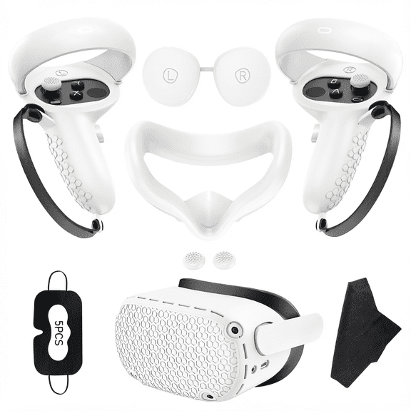 For VR Silicone Accessory Kit Compatible with Meta Quest 2 Face Cushion Cover Controller Grips Lens Protective Cover Outer Shell Cover Thumb Stick Caps White