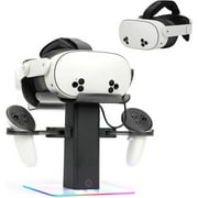 VR Stand Headset Charging Dock for Quest 3S/Quest 3/Quest 2, VR Headset Display Stand and Stable Bracket Storage Base, Bottom RGB LED Light