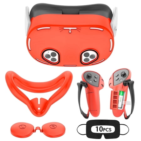 Baoyemes Silicone Cover Set for Oculus/Meta Quest 3S, VR Accessories for Meta Quest 3S, Protective Cover Set Includes Controller Grip Cover, Face Cover, VR Shell Cover (Red)