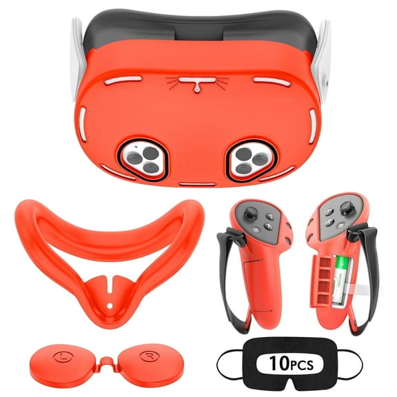 Baoyemes Silicone Cover Set for Oculus/Meta Quest 3S/XBOX Edition, VR Accessories for Meta Quest 3S, Protective Cover Set Includes Controller Grip Cover, Face Cover, VR Shell Cover (Red)