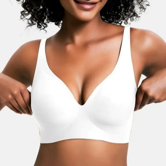VRCOMFY Plus Size Wireless Bra for Women, Everyday Wear Push Up Full Coverage Bra, Comfortable Underwire-Free Bra with Breathable Fabric  Wide Side Wings