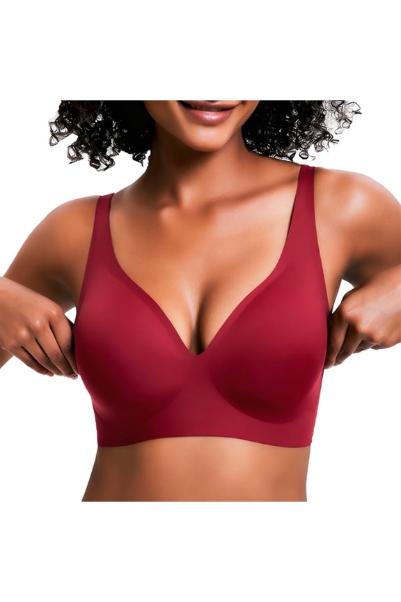 Plus Size Wireless Bra for Women, Everyday Wear Push Up Full Coverage Bra, Comfortable Underwire-Free Bra with Breathable Fabric Wide Side Wings