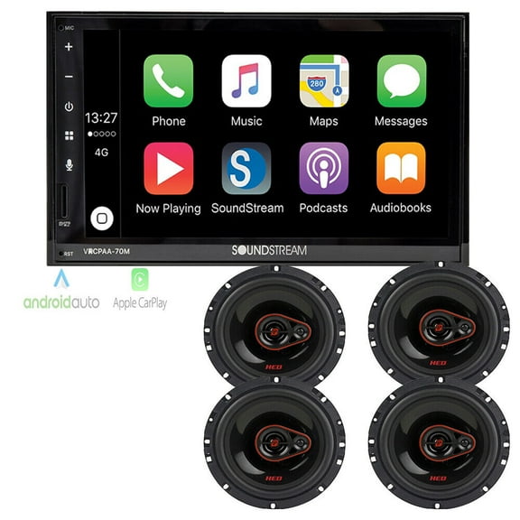 VRCPAA-70M 7" Double DIN Bluetooth CarPlay Android + 2 Pair 6.5" coaxial speakers