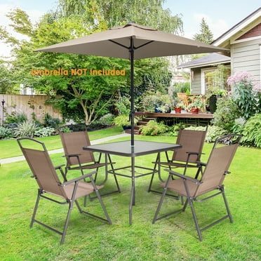 VREDHOM  Outdoor 5-Piece Patio Dining Set with Folding Chairs Brown