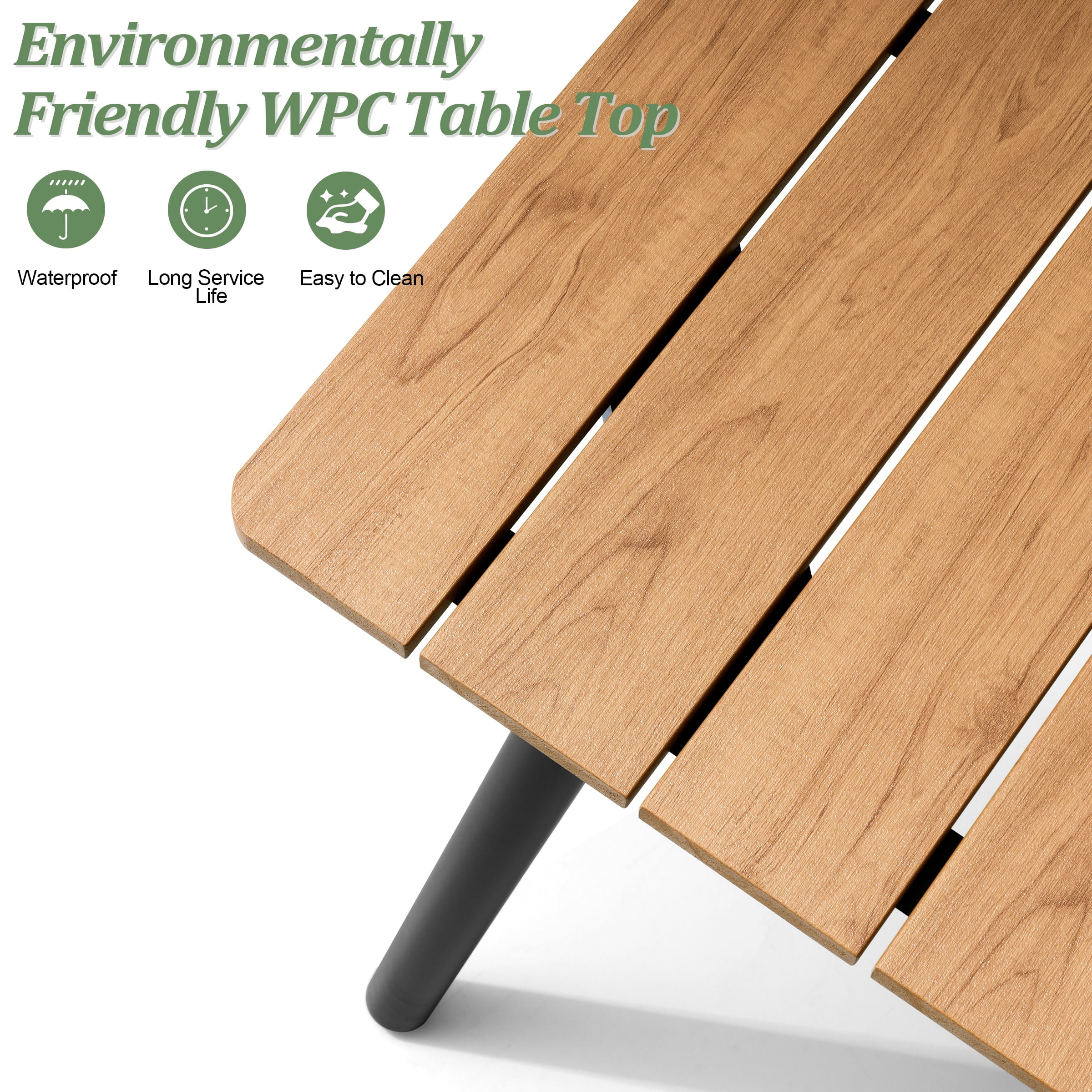 94.5 inch Brown Aluminum and Wood-Like Outdoor Dining Table
