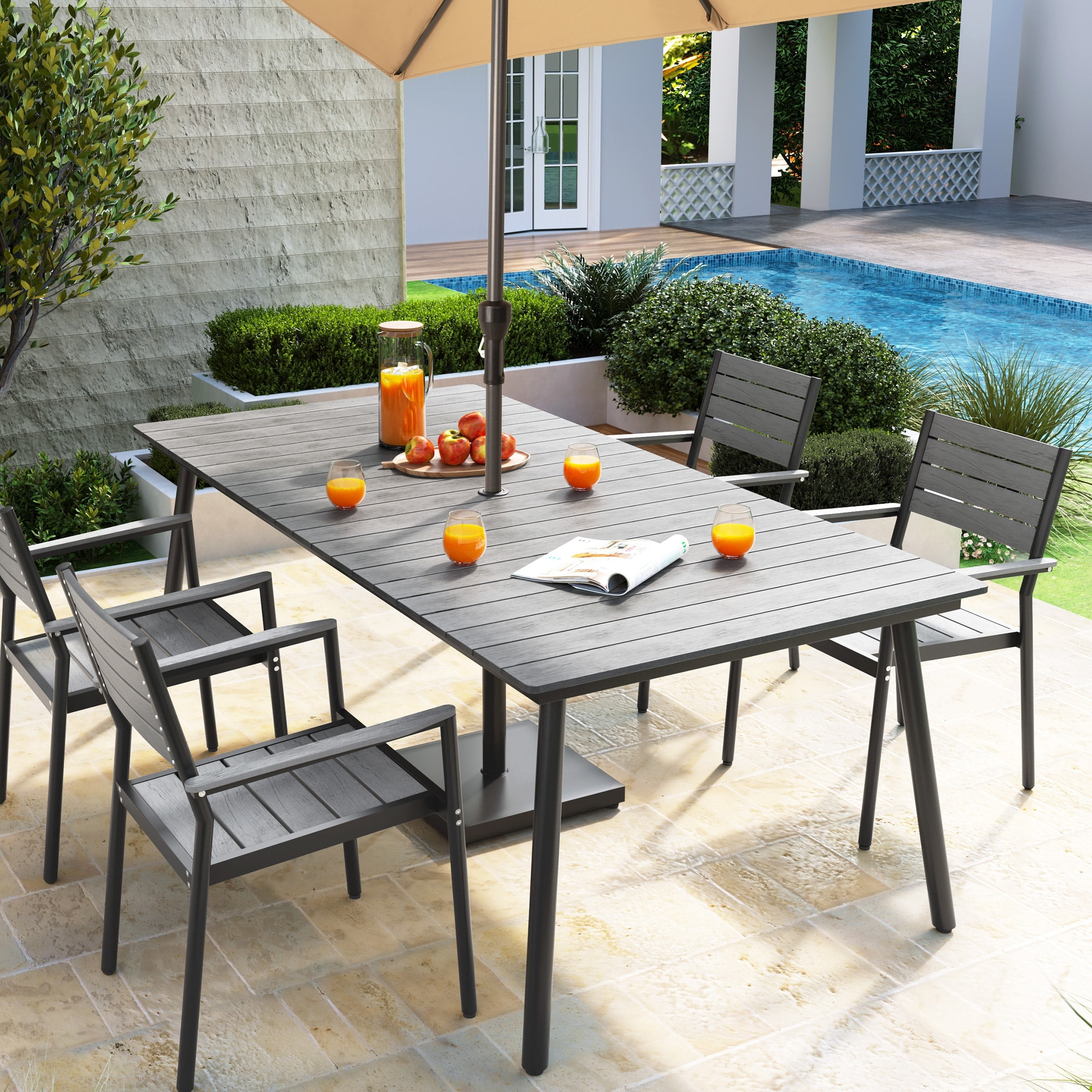 VREDHOM Outdoor Patio Aluminum Dining Table Grey inches