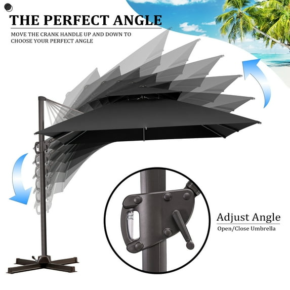 VREDHOM Patio Cantilever Offset Umbrella 360 degrees Rotation Aluminum Black