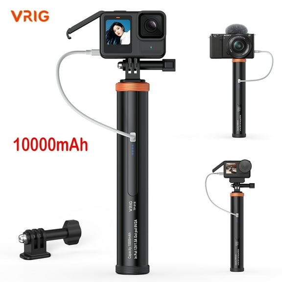 VRIG 10000mAh Power Bank Selfie Stick Hand Grip Tripod for GoPro Phone Cameras