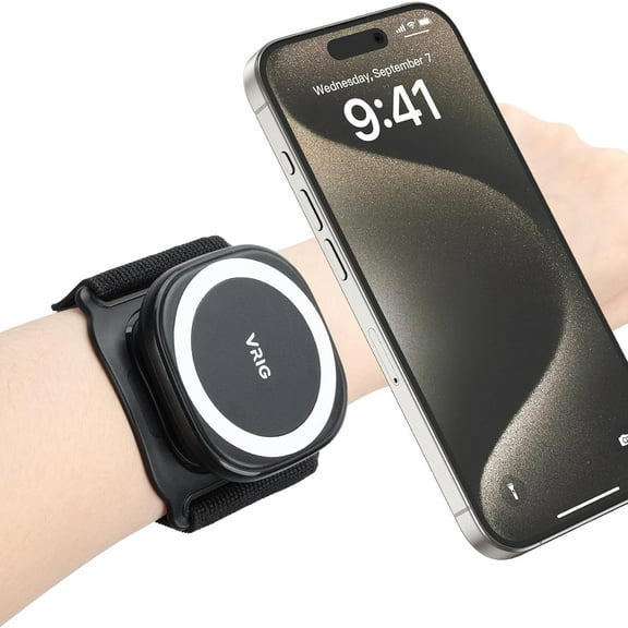 VRIG 360 Rotatable Magnetic Wristband Phone Holder, Cell Compatible with magsafe iPhone 16 15 14 13 12 Pro Max Plus Mini