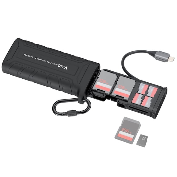 VRIG A0142 2-in-1 Memory Card Reader Storage Box 312MB/s High-Speed SD TF Waterproof Carrying Case with Type-C Plug Black