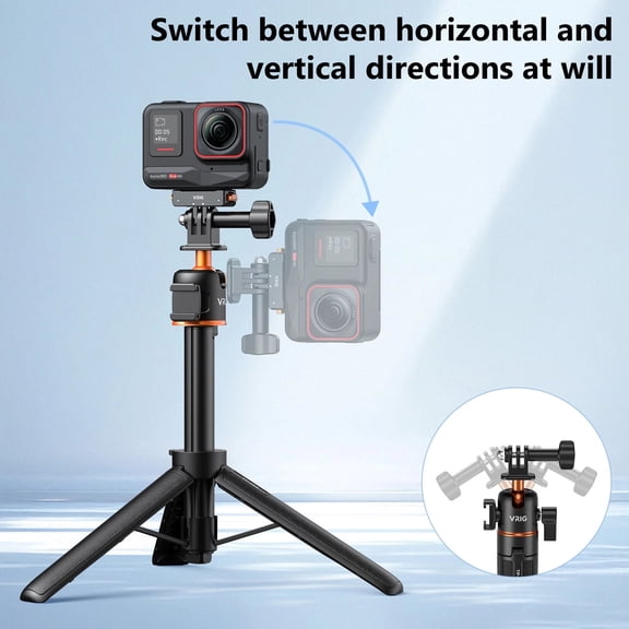 VRIG Extendable Portable Selfie Stick Mini Tripod with Cold Shoe Mount for GoPro