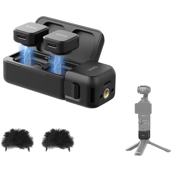 VRIG Microphone Mini Kit (2 TX + 1 RX + Charging Case), Wireless Lavalier Microphone for DJI OSMO Pocket3,Magnetic Attachment, Detail-Rich Audio, 30h Use,Noise Cancelling, Vlogs, Streaming$$Music