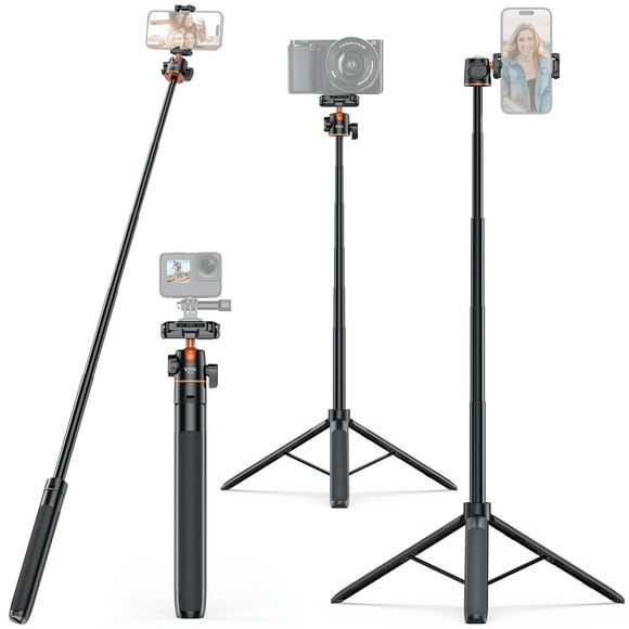 VRIG TP-16 140cm/55in Selfie Stick Tripod Stand with Flexible Ball Head Phone Holder 1/4 Inch Screw Connection for Smartphone Camera Vlog Live Streaming Selfie Video Recording