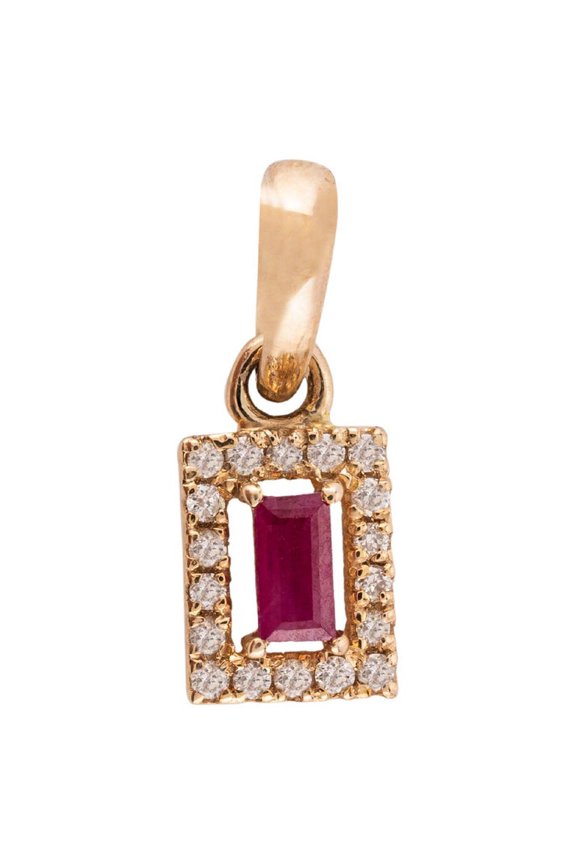 VRJewels 14k Solid Yellow Gold Dainty Ruby Diamond Halo Pendant Valentine Gift