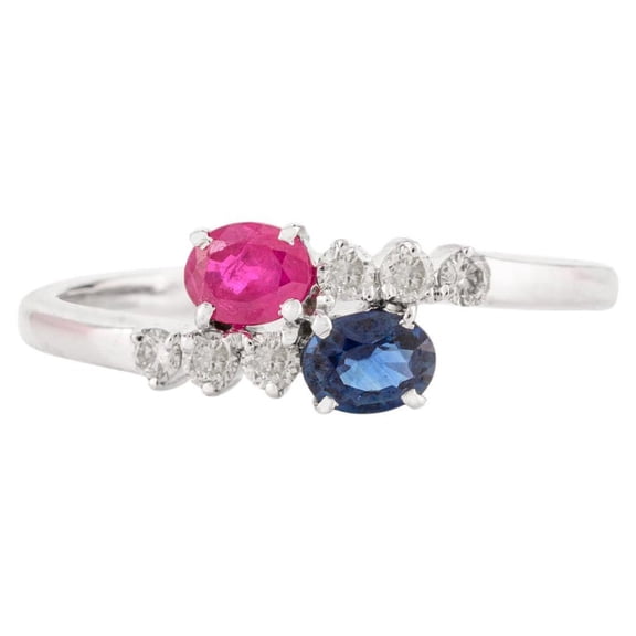 VRJewels 14k White Gold Ruby and Blue Sapphire Bypass Ring with Diamonds for Women