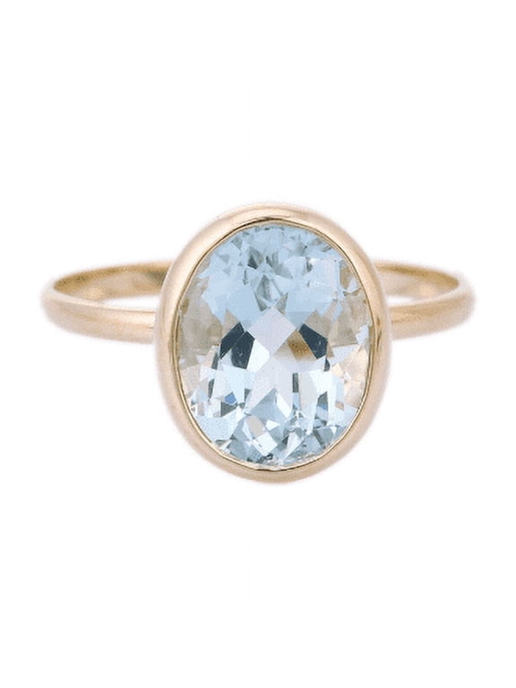 VRJewels 18K Solid Yellow Gold Aquamarine Statement Ring Semi Precious Single Stone Ring