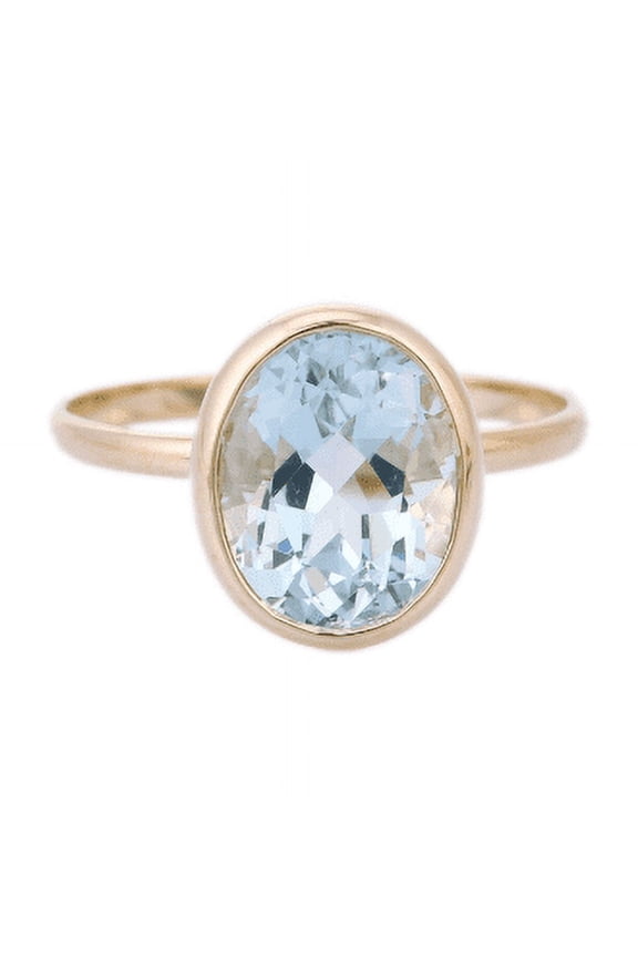 VRJewels 18K Solid Yellow Gold Aquamarine Statement Ring Semi Precious Single Stone Ring