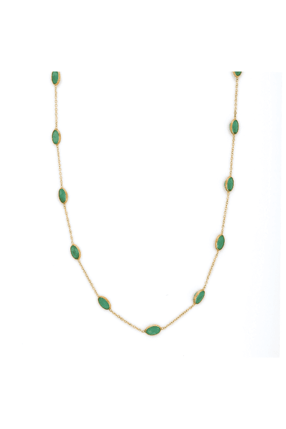 VRJewels 6.4 mm Emerald Sleeck Chain Station Necklace for Womens in 18K Solid Yellow Gold