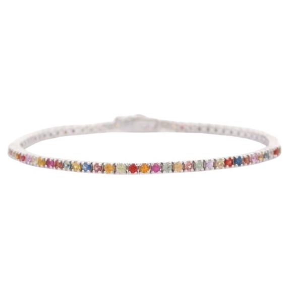 VRJewels 925 Sterling Silver Multi Sapphire Line Bracelet for Her, Everyday Wear