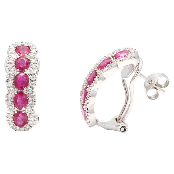 VRJewels Diamond Ruby Clip on Wedding Earrings for Women in 14k Solid White Gold