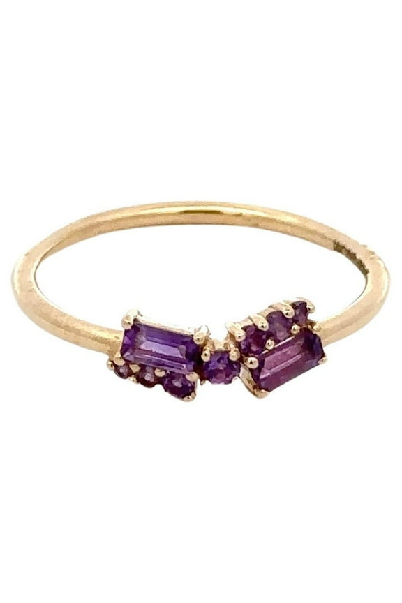 VRJewels Everyday Wear Asymmetrical Amethyst Ring For Her in 14k Solid Yellow Gold