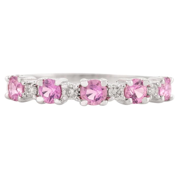 VRJewels Minimal Pink Sapphire Diamond Half Stacking Band Ring in 14k Solid White Gold