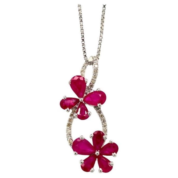 VRJewels Modern Diamond Ruby Floral Love Pendant Necklace in 925 Sterling Silver