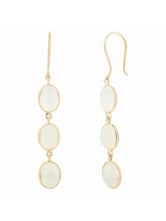 VRJewels Natural Opal Gemstone Drop Earrings in 18k Solid Yellow Gold for Women