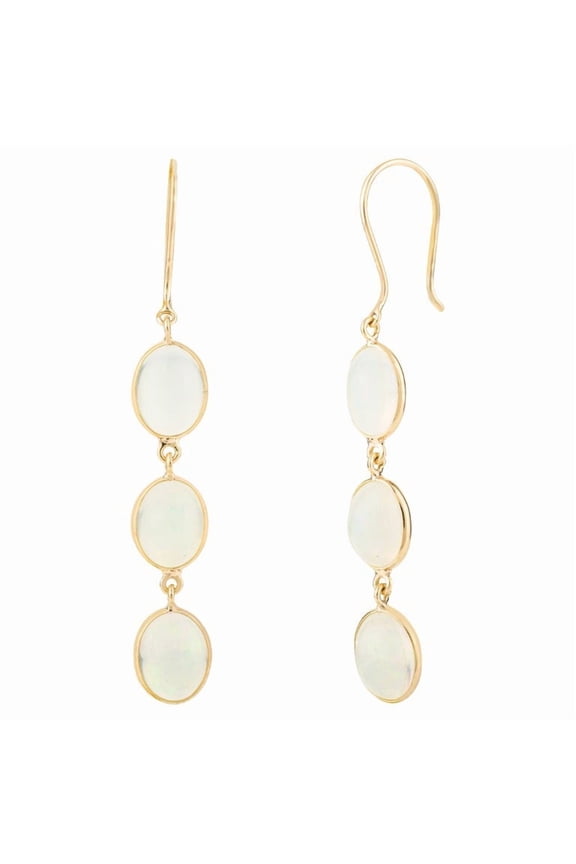 VRJewels Natural Opal Gemstone Drop Earrings in 18k Solid Yellow Gold for Women