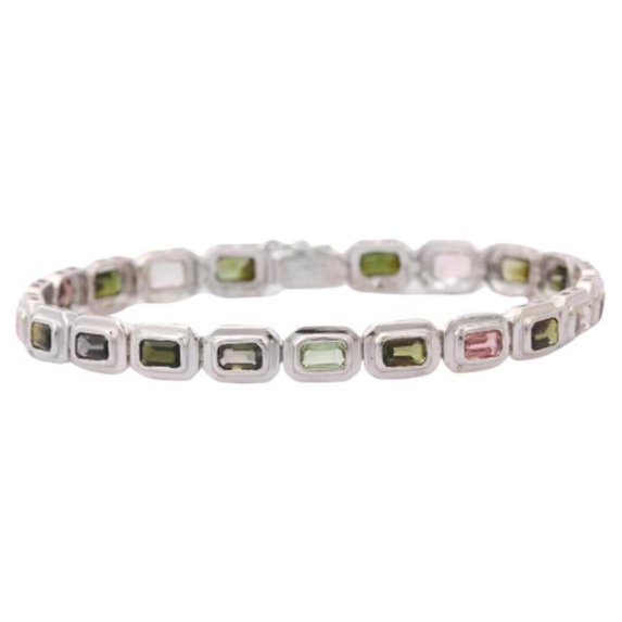 VRJewels Natural Tourmaline Tennis Bracelet in 925 Sterling Silver Jewelry for Women