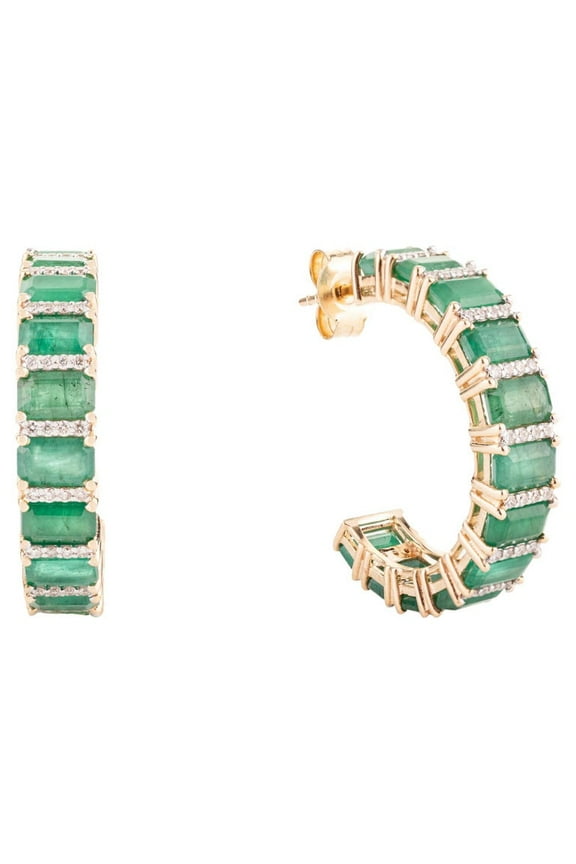 VRJewels Regal 7.65 Carat Emerald Diamond Half Infinity Hoop Earrings in 14k Yellow Gold