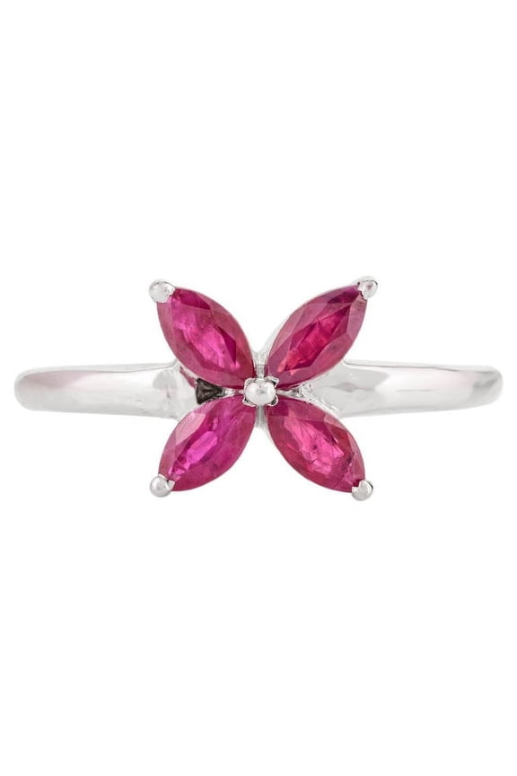 VRJewels Ruby Flower Ring with Marquise Cut Ruby Set in 14k Solid White Gold