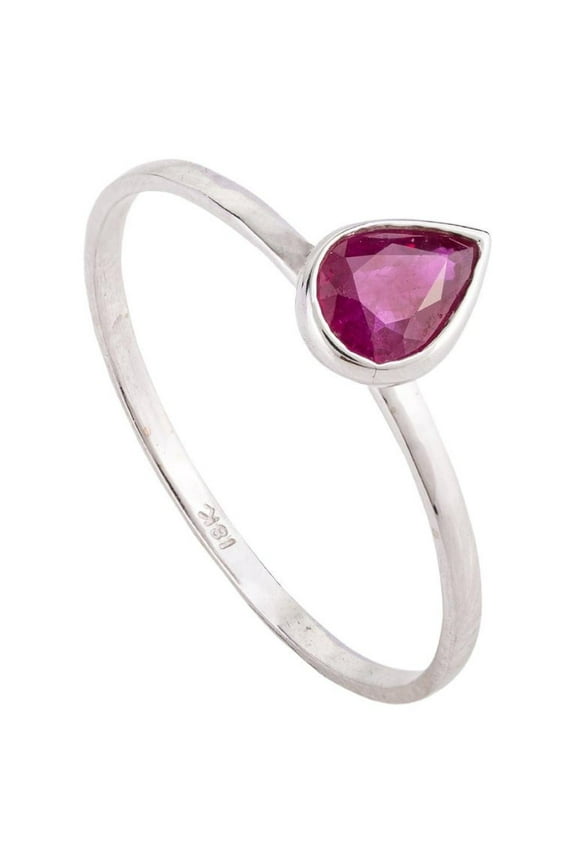 VRJewels Solid 18k White Gold Dainty Pear Ruby Solitaire Ring for Her