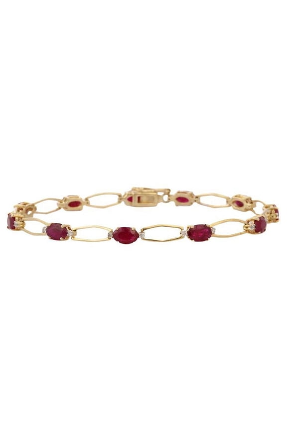 VRJewels Unique Deep Red Ruby Tennis Bracelet with Diamonds in 14kt Solid Yellow Gold July Birthstone Jewelry for Mom