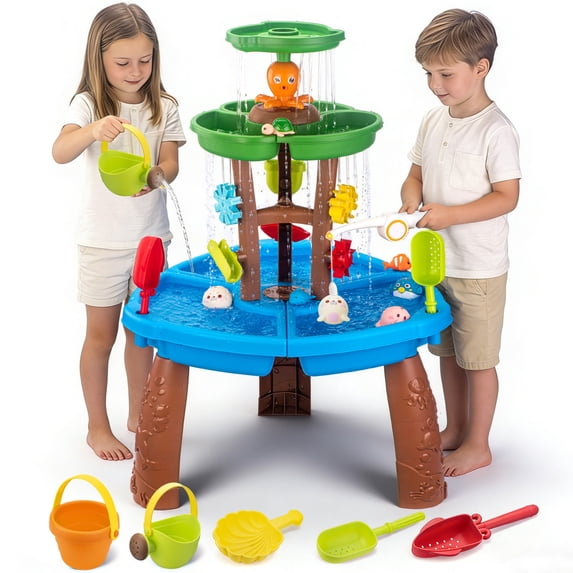 VROGTIK Toddler Water Table with Fishing Toys, Outdoor Water Play Table for Kids Ages 4-8, Kids Water and Sand Activity Sensory Playset, Summer Outdoor Toys