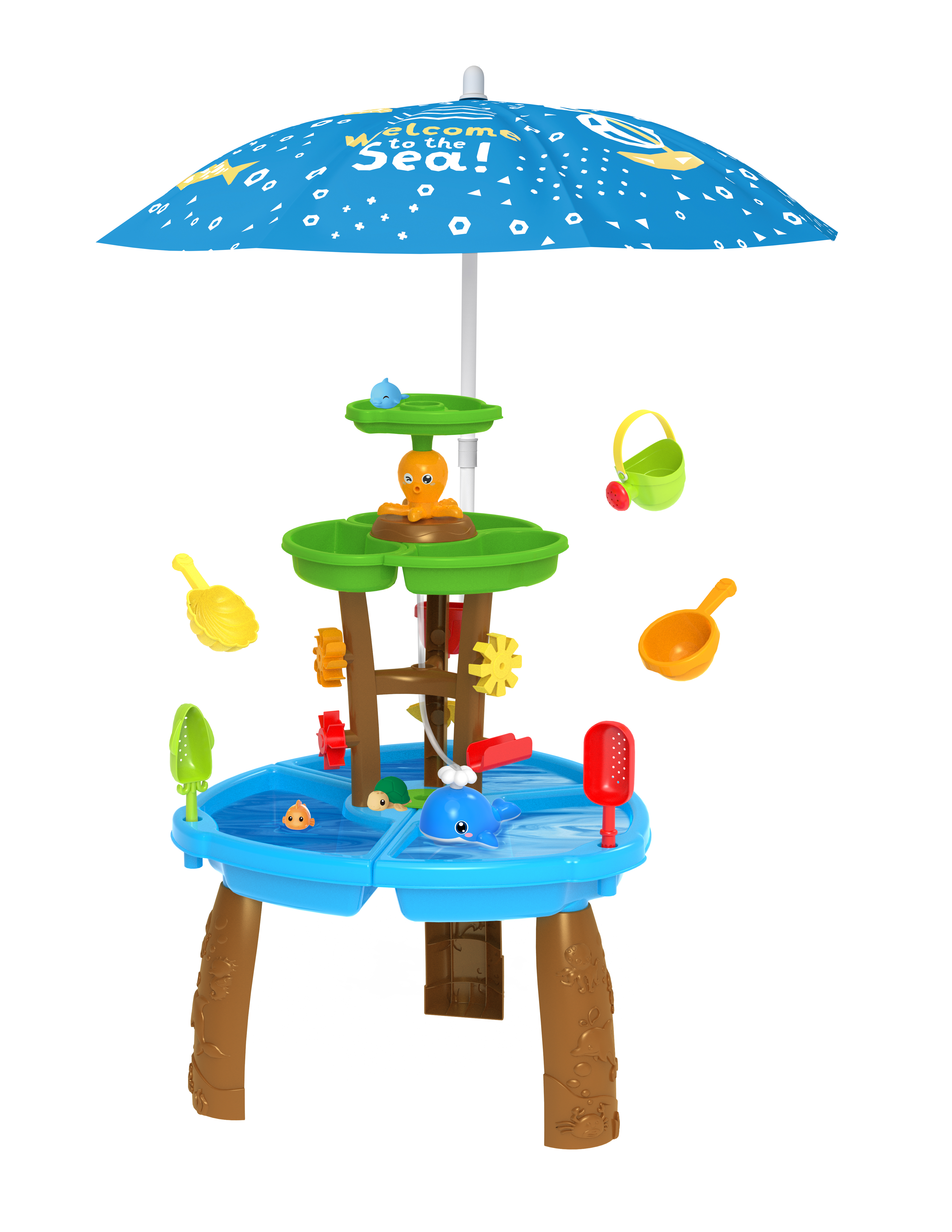 VROGTIK Toddler Water Table with Umbrella & Fishing Toys, Outdoor Water ...