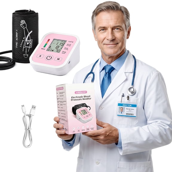 VROVIRE Automatic Upper Arm Blood Pressure Monitor, Digital BP Machine with Large LCD Display, Dual User Memory, Adjustable 2242cm Cuff, Pulse Rate, USB-C Power, Pink