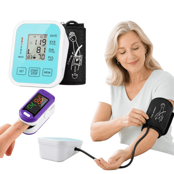 VROVIRE Blood Pressure Monitor & Pulse Oximeter Set, Automatic Upper Arm BP Machine for Home Use with Adjustable Cuff, Fingertip SpO2 Blood Oxygen Monitor, Dual User Memory