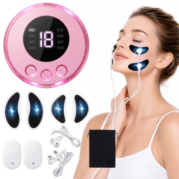 VROVIRE FDA Cleared EMS Facial Massager, Microcurrent Face Muscle Stimulator with Reusable Electrode Pads, 8 Modes 19 Intensity Levels, Face Neck Shoulder Massage Device, Pink