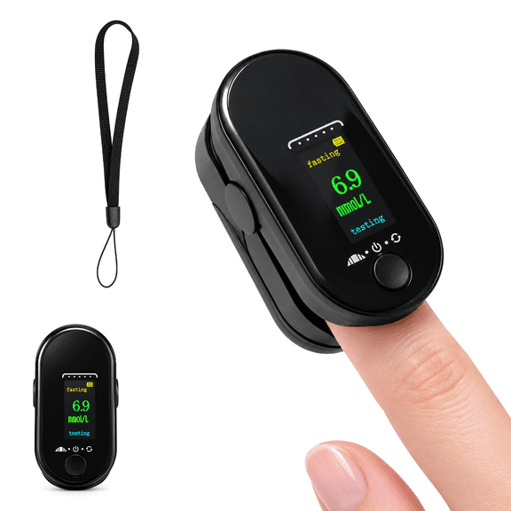 VROVIRE Portable Fingertip Clips Glucose Monitor, 6-Second Glucose Estimate Display, Needle-Free Clip, Easy One-Button Operation, Black
