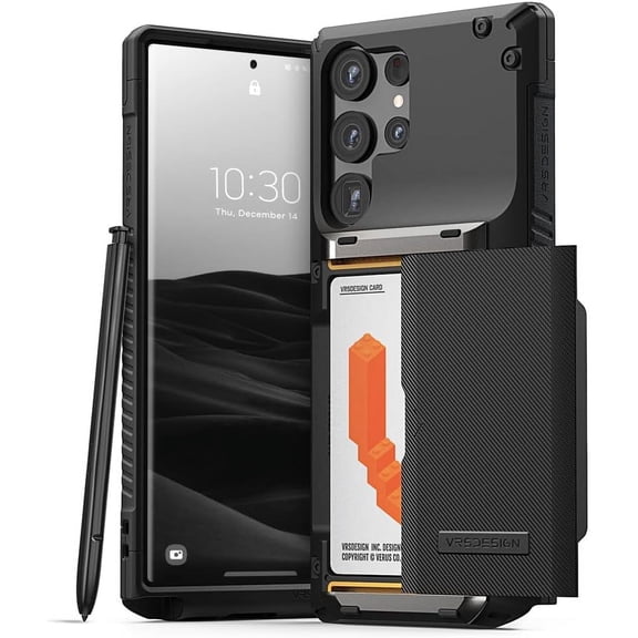 VRS Design Phone Case for Samsung Galaxy S23 Ultra Case [Damda Glide Pro] Rugged Card Holder Wallet Case (Groove Black)