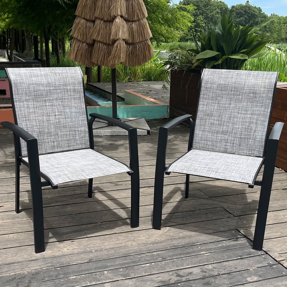 VRSHWO Set of 2 Black Metal Patio Chairs with Quick-Dry Textilene Fabric, All-Weather Outdoor Dining Chairs for Garden, Poolside Use, 22.1"W x 25.2"D x 36"H, 400lb Capacity