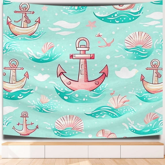 Washable Boat Wheel College Tapestry Deco for College Dorm Living Room Durable Marine Icons Life Buoys Dorm Tapestry 51x59in Anchor Sea Shell Compasses Modern Dorm Tapestry