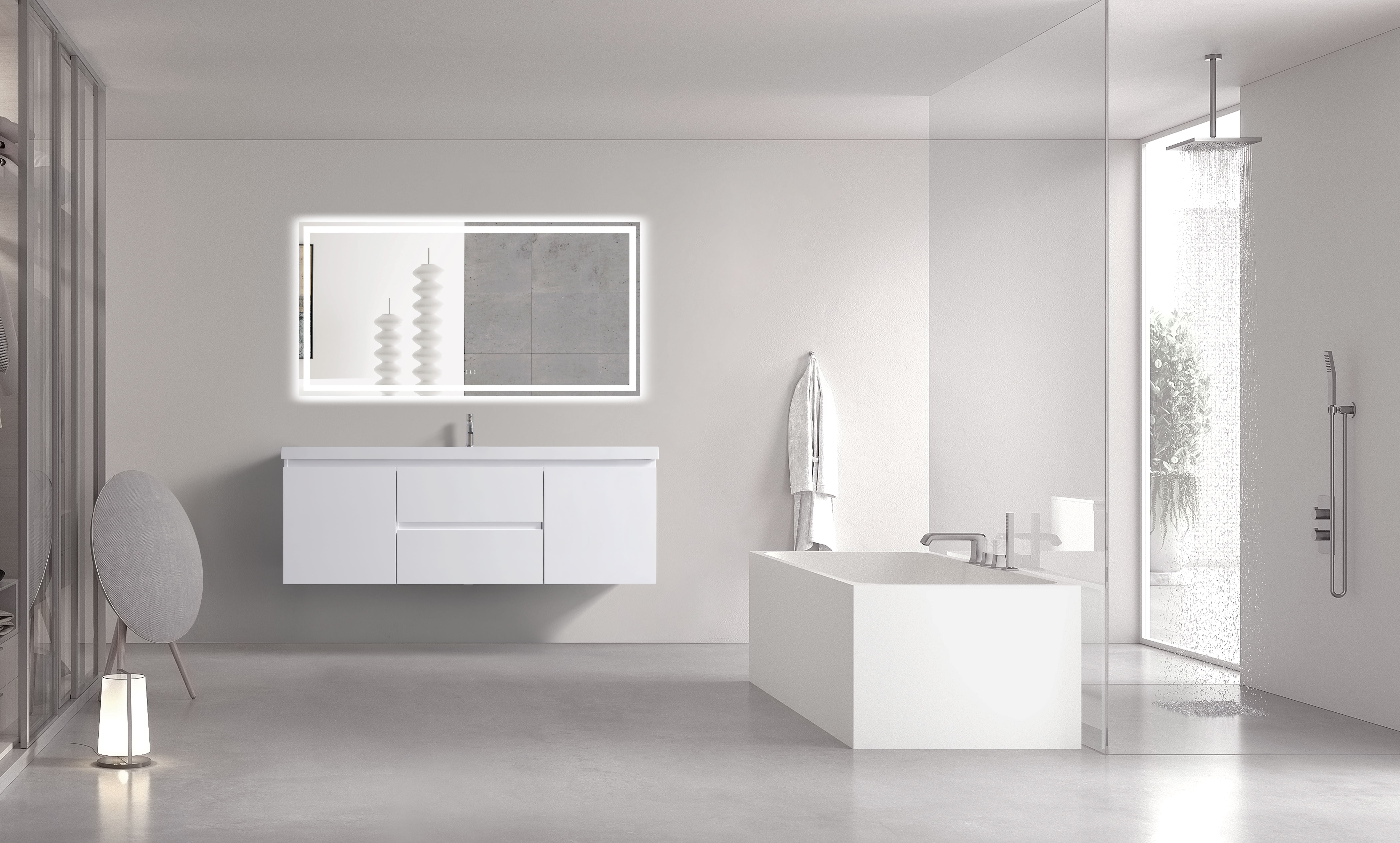White 60" Wall Mount Single Sink Vanity with Countertop