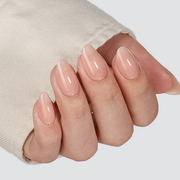 VSALON Press On Nails Short Almond, 32 Pcs 16 Sizes Nude Sheer Jelly Gel Fake Nails With UV Cure Glue, Light Pink Neutral Reusable Stick On Nails Semi-transparent Glue On Nails Fall Gift For Women