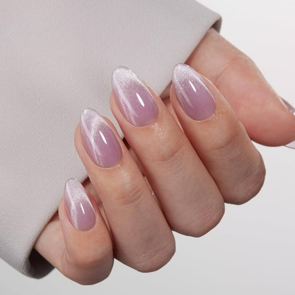 VSALON Press On Nails Short Almond, 32 Pcs 16 Sizes Purple Cat Eye Press On Nails French Tip Halloween Fake Nails With UV Glue Reusable Stick On Nails Semi-transparent False Nail Fall Gifts For Women