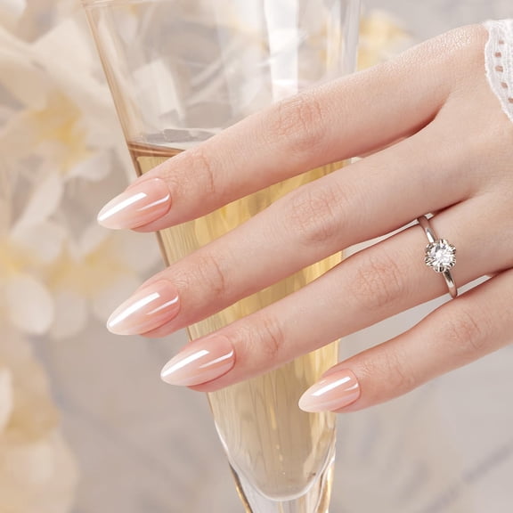 VSALON Press on Nails Short Almond - Chrome Ombre Nails Kit for Women, Reusable Opaque Soft Gel Fake Nails with Glue & Cuticle Oil - 32 PCS Glue On Nails in 16 Sizes (Romantic Floral)