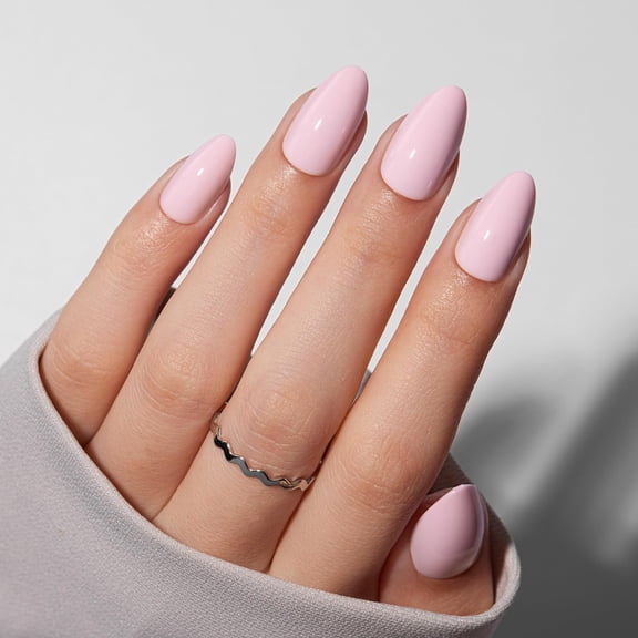 VSALON Press on Nails Short Almond - Pastel Baby Pink Fake Nails Kit for Women, Reusable Solid Opaque Soft Gel Glue on Nails with Glue, Protector Cuticle Oil - 32 PCS Stick on Nails in 16 Sizes