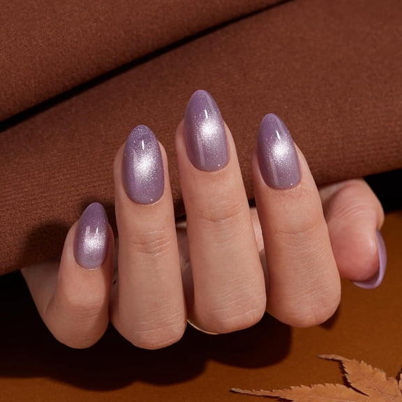 VSALON Press on Nails Medium Almond - Metallic Golden Ombre Cat Eye Glue On Nails for Women, Salon Quality Fake Nails - 32 PCS Stick on Nails in 16 Sizes with Glue & Cuticle Oil