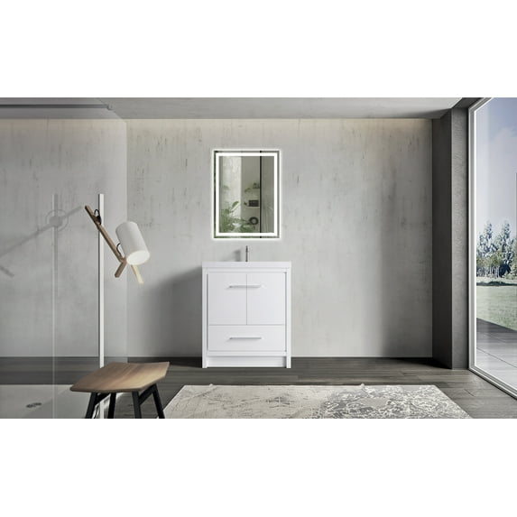 VSB 30" Freestanding Bath Vanity in White with White countertop